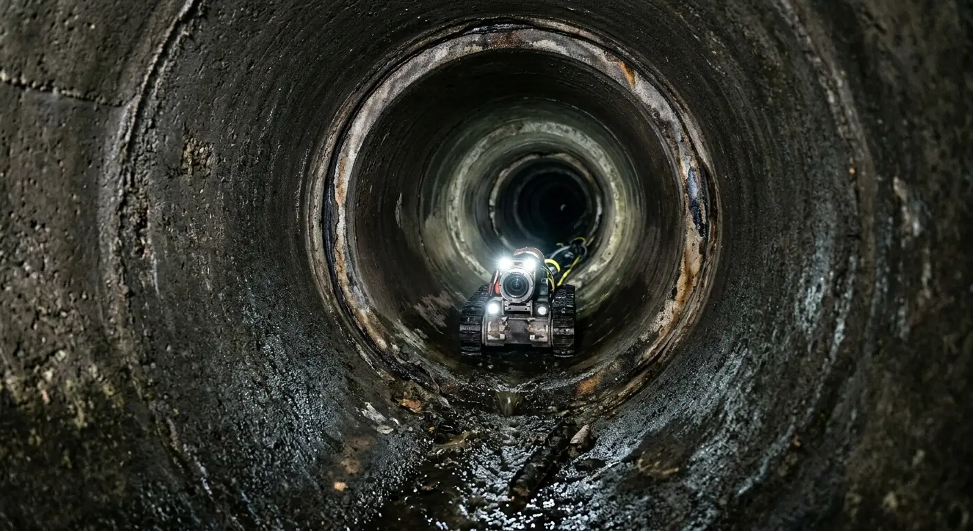 Robotic sewer camera inspecting pipe interior for Sewer Line Cleaning in Oak Grove